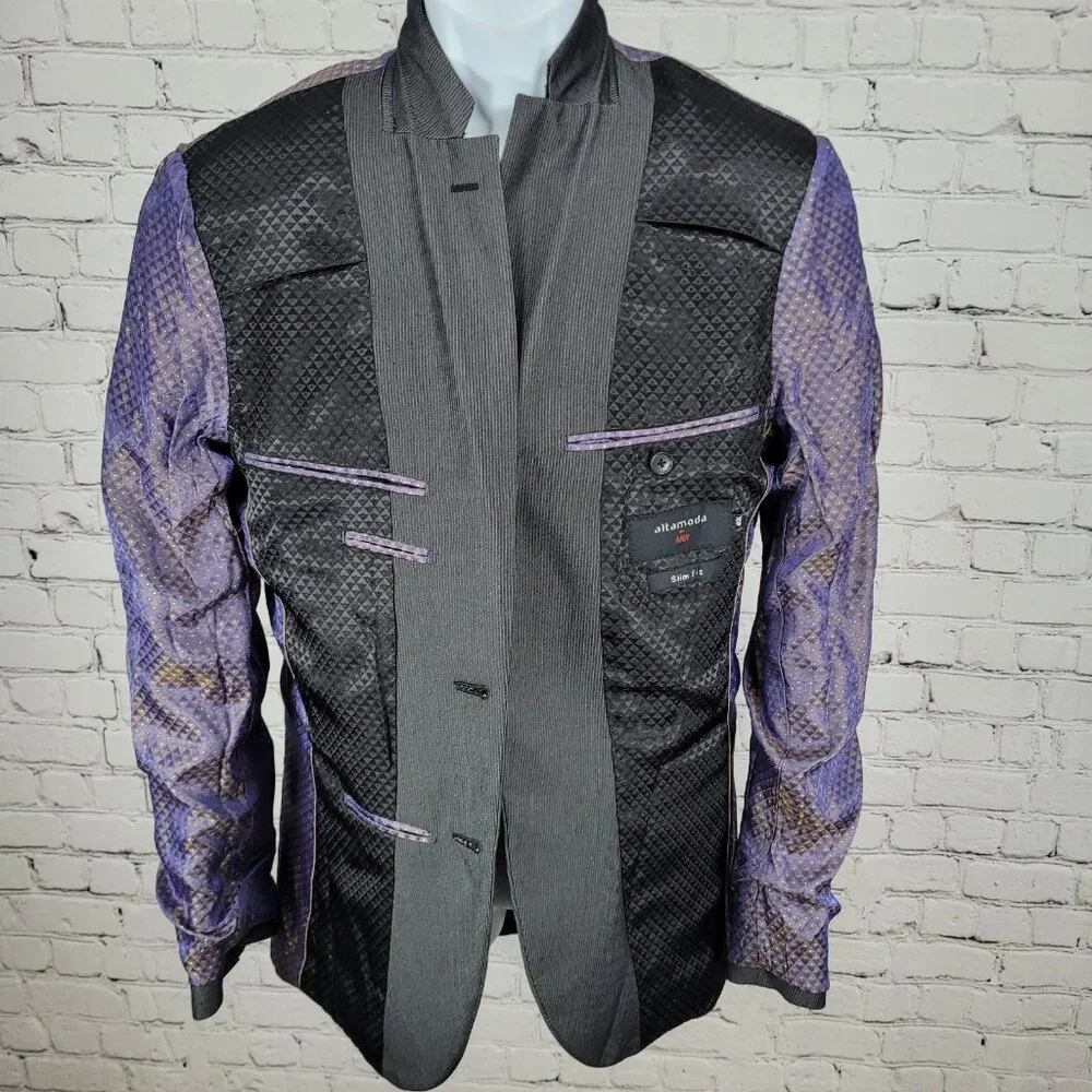 Altamoda Grey Pinstriped Slim Fit 2 Button Notch Blazer Sport Coat Size 40L